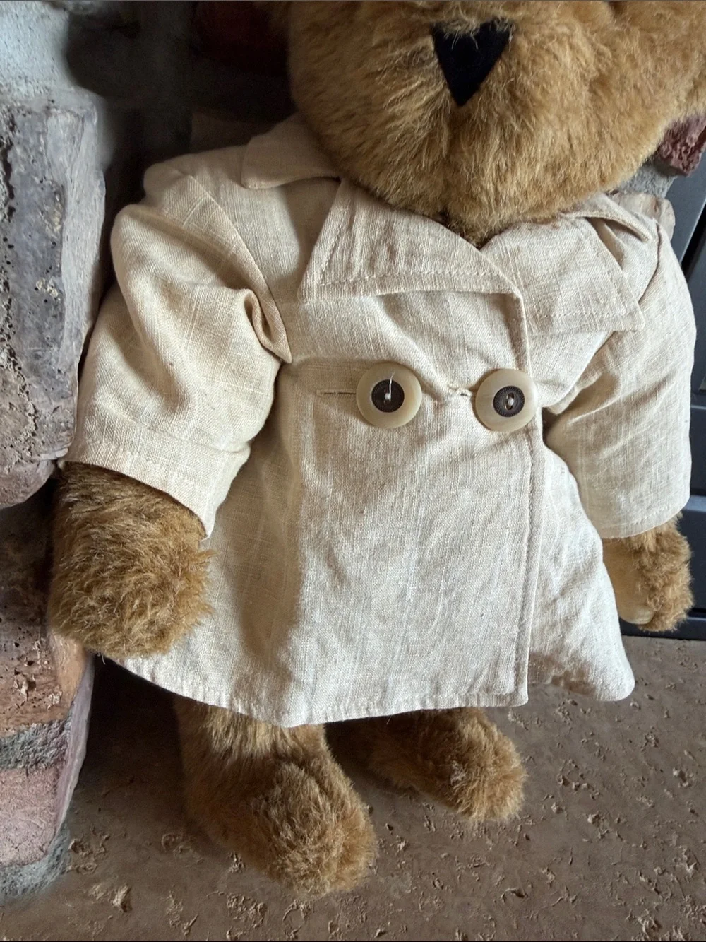 Plush Brown Teddy Bear in Cream Trench Coat - Soft Cuddly Toy
